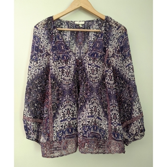 Joie V-Neck 3/4 Sleeve Print Silk Blouse - Picture 2 of 9